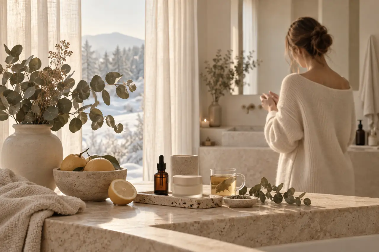Une routine beauté hiver plus douce protège la peau sans la surcharger