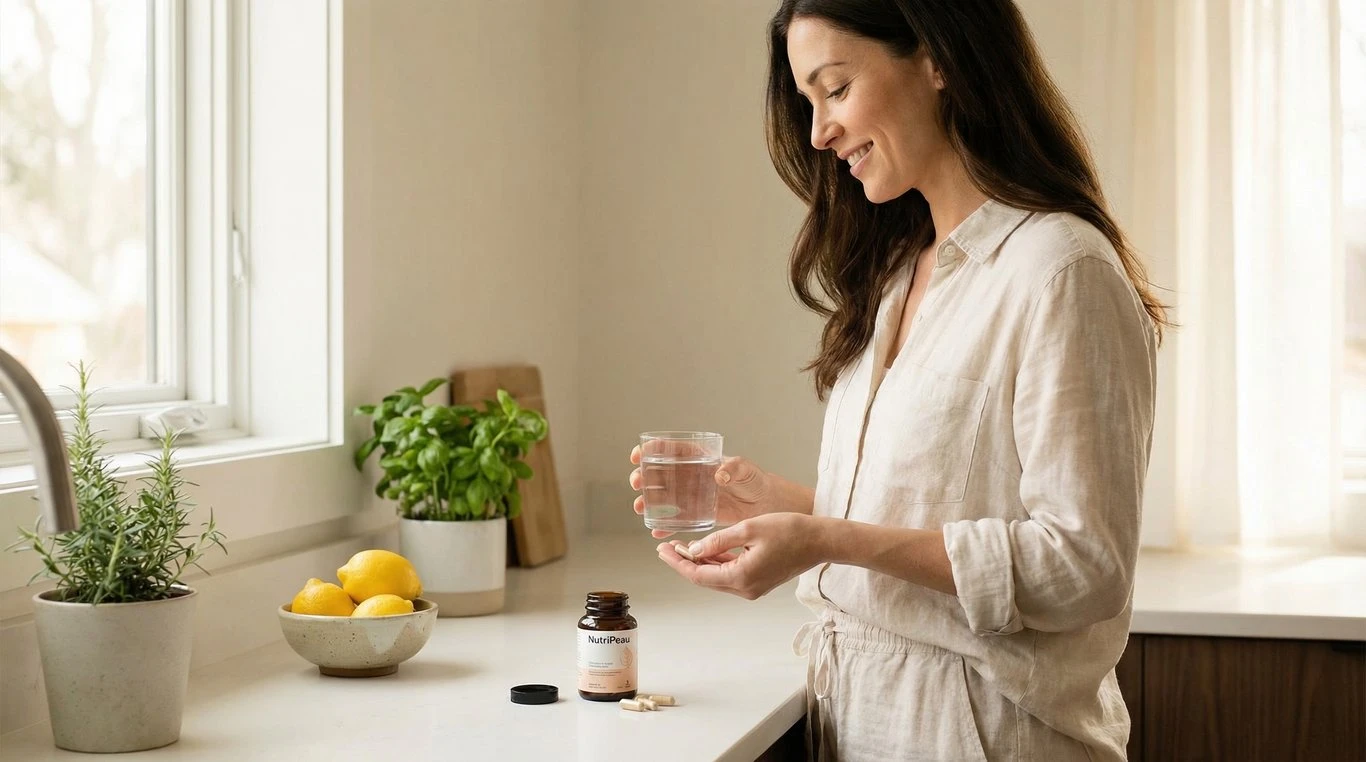 Femme prenant soin de sa peau dans un environnement lumineux